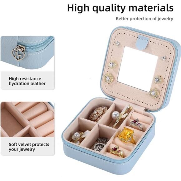 Travel Jewelry Case Small Jewelry Organizer Box with Mirror Gift for Women Girls - Picture 4 of 7